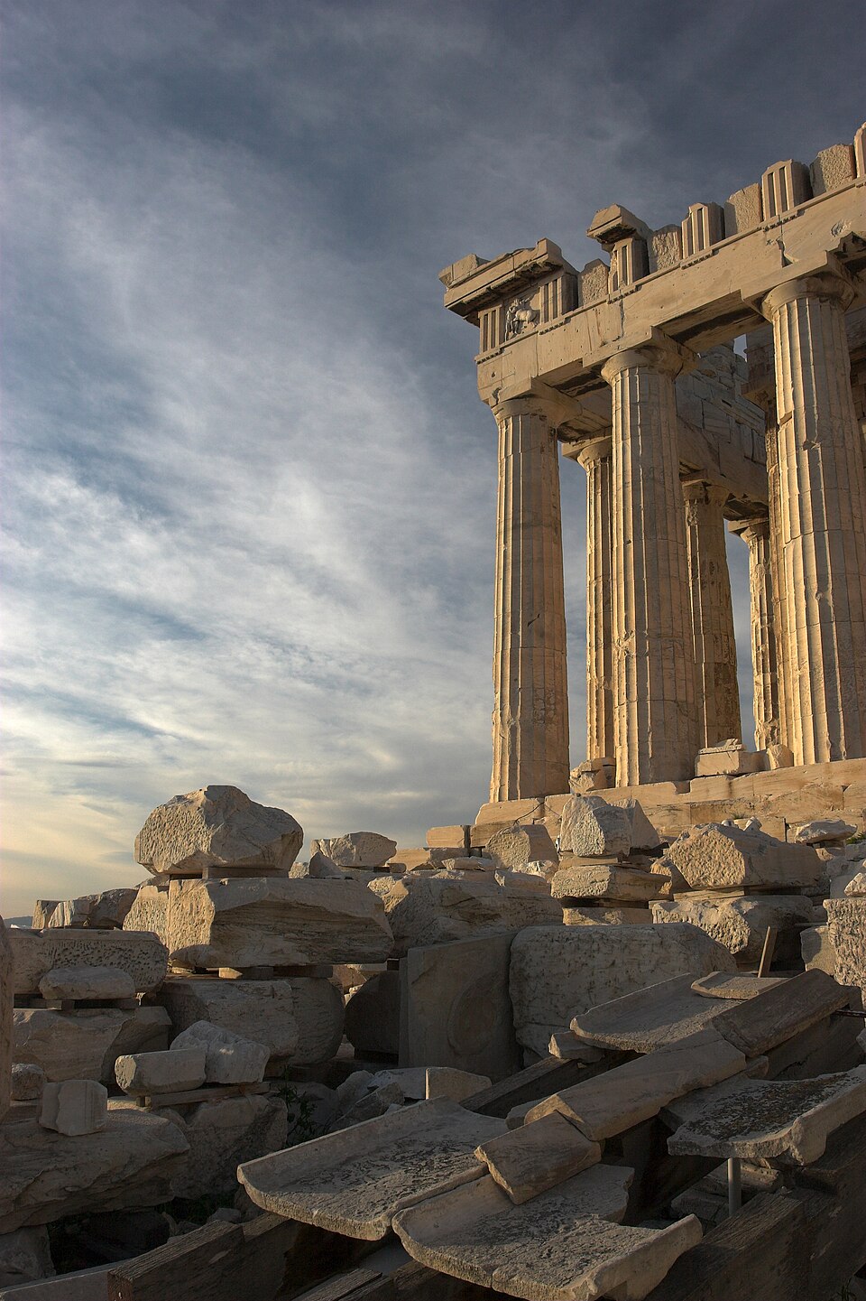 The Parthenon on the Athenian Acropolis, temple of Athena, viewed from the south.